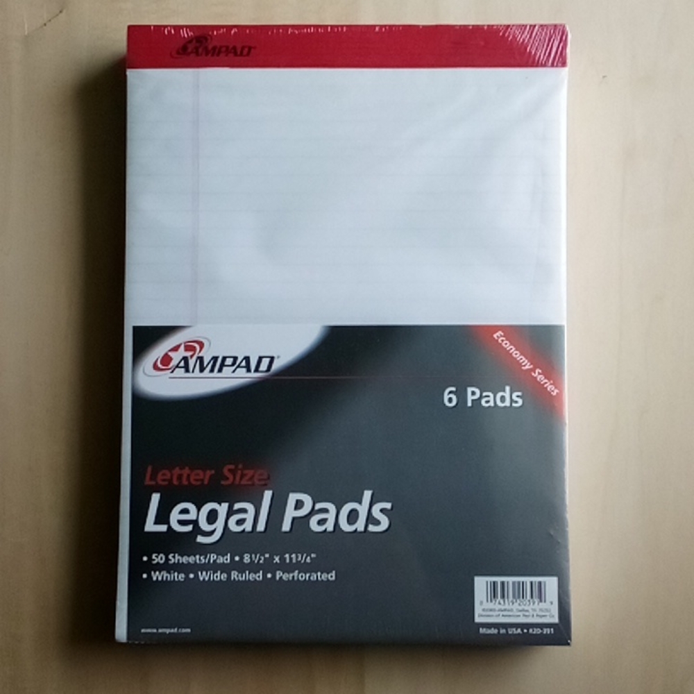 2/$20 NEW 6 Pack Ampad Letter Size Legal Pads 074319203919